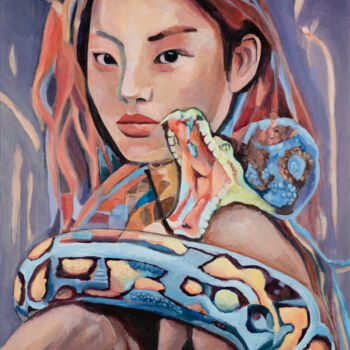绘画 标题为“Totem Serpent” 由Angelika Zorigt, 原创艺术品, 丙烯 安装在木质担架架上