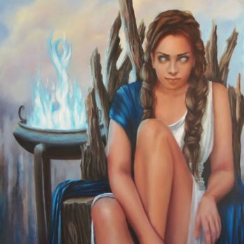 Painting titled "Pythia The Oracle" by Ageliki Aggelike, Original Artwork, Oil Mounted on Wood Stretcher frame