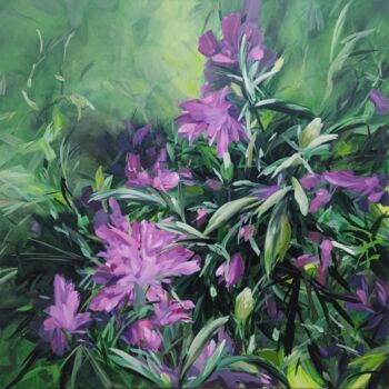 Painting titled "Rhododendron" by Angelina Ermakova, Original Artwork, Acrylic Mounted on Wood Stretcher frame