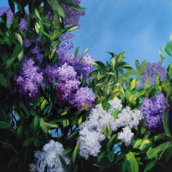 Painting titled "Les lilas" by Angelina Ermakova, Original Artwork, Acrylic Mounted on Wood Stretcher frame
