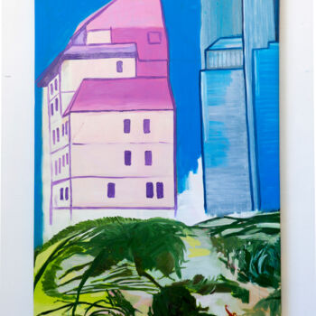 제목이 "La maison rose"인 미술작품 Angelina Pavlova로, 원작, 기름 나무 들것 프레임에 장착됨
