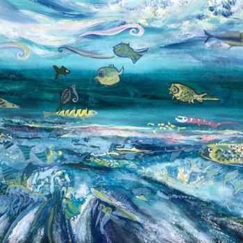 Malerei mit dem Titel "Onderwaterwereld 3" von Angeline Rosendaal, Original-Kunstwerk, Öl
