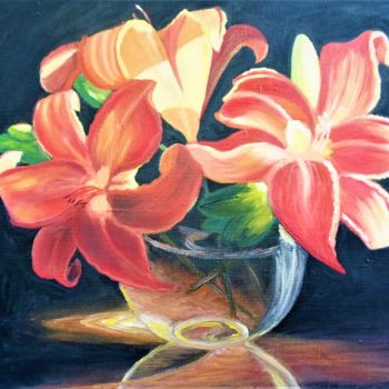 Painting titled "Lilies" by Olga Khaladzhieva, Original Artwork, Oil