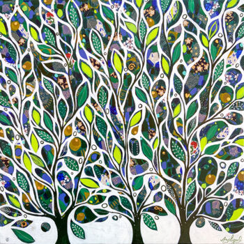 Schilderij getiteld "Trois arbres verts" door Angélique Guillemet, Origineel Kunstwerk, Acryl