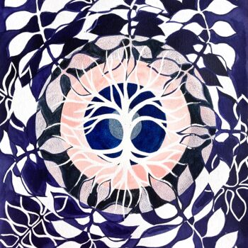 Peinture intitulée "Arbre mandala indigo" par Angélique Guillemet, Œuvre d'art originale, Acrylique