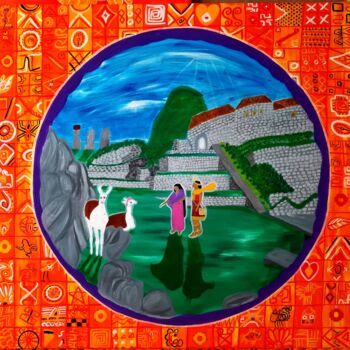 Painting titled "legende inca mama o…" by Angélique Marchese, Original Artwork, Acrylic Mounted on Wood Stretcher frame