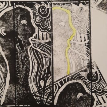 Gravures & estampes intitulée "Souffleur 3" par Angelique Mouton, Œuvre d'art originale, Linogravures
