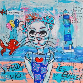 Painting titled "J'peux pas, je bull…" by Angélique Pécriaux, Original Artwork, Acrylic Mounted on Wood Stretcher frame