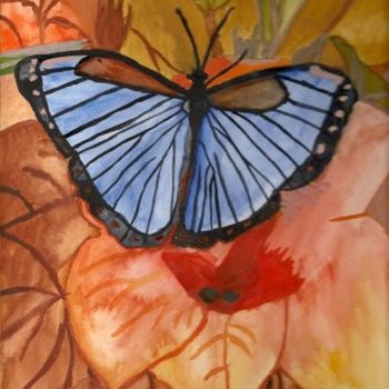 Painting titled "Le papillon" by Véré Angélique, Original Artwork, Watercolor