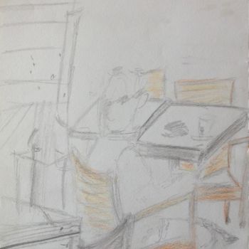 Drawing titled "L'homme au café _ S…" by Angélique Rouxel, Original Artwork