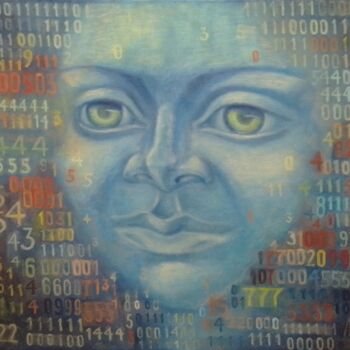 Painting titled "artificial intellig…" by Angella Shmidthen, Original Artwork, Oil Mounted on Wood Stretcher frame