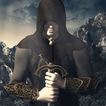 Arte digitale intitolato "Warrior with hood a…" da Angelo Arcamone, Opera d'arte originale, Fotomontaggio