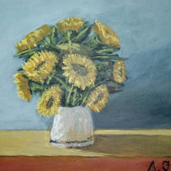Pittura intitolato "Vaso di girasoli" da Angelo Faraci, Opera d'arte originale, Acrilico