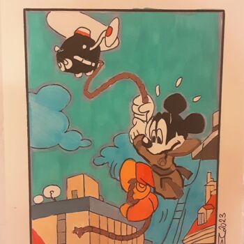 Painting titled "Topolino agente spi…" by Angelo Marzullo, Original Artwork, Acrylic