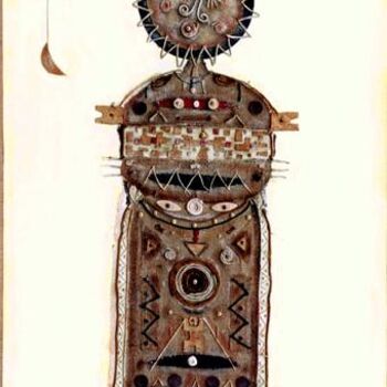 Pittura intitolato "idolo solare" da Angelo Mazzoleni, Opera d'arte originale, Olio