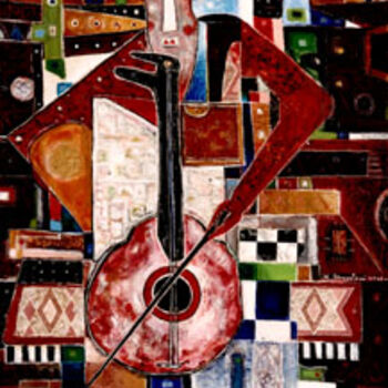 Pittura intitolato "violoncellista" da Angelo Mazzoleni, Opera d'arte originale