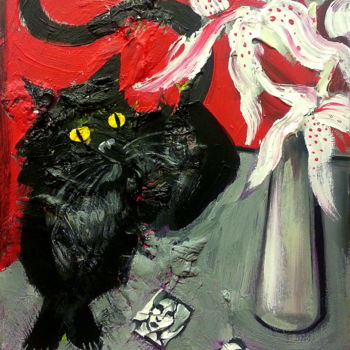 Painting titled "" Le Chat"" by Angelo Pierlo, Original Artwork, Oil