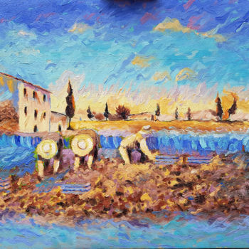 Pintura intitulada "Raccolta di pomodori" por Angelo Giglio, Obras de arte originais, Óleo