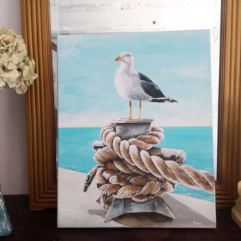 Painting titled "mouette et cordages" by Sylvie Mailhe Poursines, Original Artwork, Acrylic