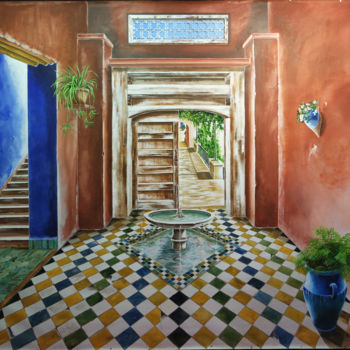 Painting titled "patio marocain" by Sylvie Mailhe Poursines, Original Artwork, Acrylic