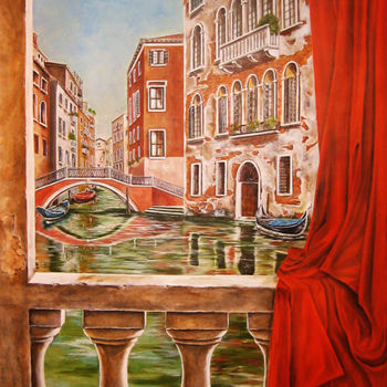 Schilderij getiteld "Balcon à Venise" door Sylvie Mailhe Poursines, Origineel Kunstwerk, Acryl
