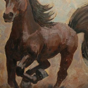 Painting titled "Cheval au galop II" by Philippe Jamin, Original Artwork, Oil