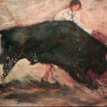 Картина под названием "Le taureau en colère" - Philippe Jamin, Подлинное произведение искусства, Масло