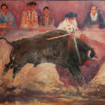 Painting titled "Tauromachie II" by Philippe Jamin, Original Artwork, Oil