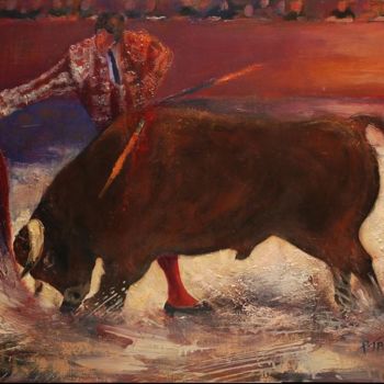 Painting titled "Tauromachie" by Philippe Jamin, Original Artwork, Oil