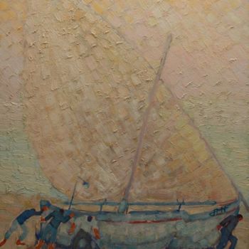 Painting titled "Voile latine" by Philippe Jamin, Original Artwork, Oil Mounted on Wood Stretcher frame