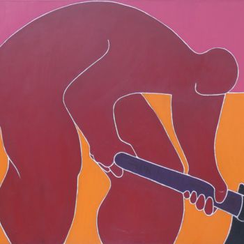 Peinture intitulée "L'homme à la houe" par Philippe Jamin, Œuvre d'art originale, Huile