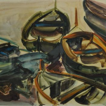 Peinture intitulée "Les barques catalan…" par Philippe Jamin, Œuvre d'art originale, Gouache