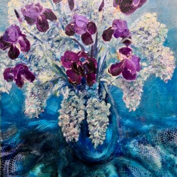 Painting titled "Iris et Glycine" by Philippe Jamin, Original Artwork, Oil Mounted on Wood Stretcher frame