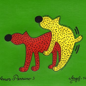 Painting titled "Amor perruno 3" by Angel Ripoll, Original Artwork, Acrylic