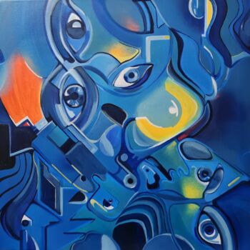 Painting titled "Blue Noise" by Angelycreation, Original Artwork, Oil