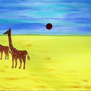 Painting titled "3 Girafes." by Anges, Original Artwork