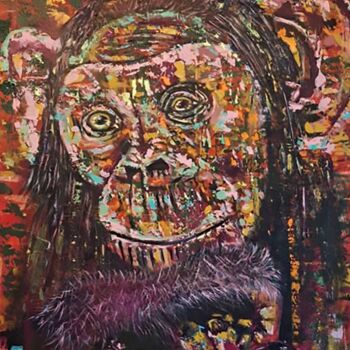 Painting titled "Le chimpanzé" by Angie By Spirit, Original Artwork, Acrylic