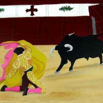Painting titled "corrida jaune et pr…" by Aam, Original Artwork