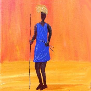 Painting titled "Massaï bleu" by Aam, Original Artwork