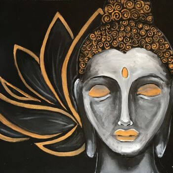 Painting titled "Buddha" by Angie F., Original Artwork, Acrylic Mounted on Wood Stretcher frame