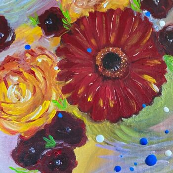 Painting titled "Bouquet d'amitié" by Angie F., Original Artwork, Acrylic Mounted on Wood Stretcher frame