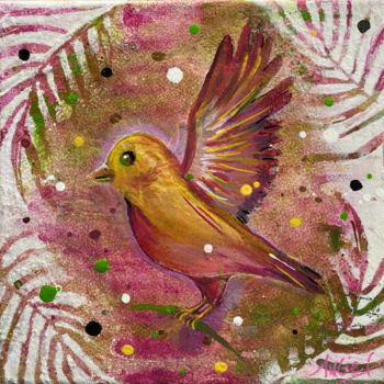 Pintura intitulada "Pink Birdy" por Angie F., Obras de arte originais, Acrílico