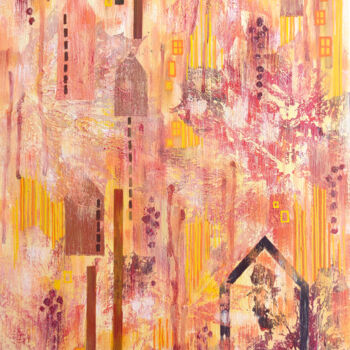 Ζωγραφική με τίτλο "Autumn street" από Анастасия Гурьянова, Αυθεντικά έργα τέχνης, Ακρυλικό Τοποθετήθηκε στο Ξύλινο φορείο σ…