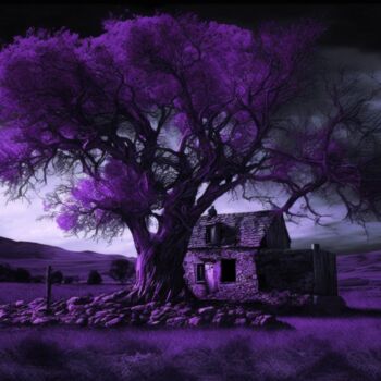 Digitale Kunst getiteld "The Purple Farmhouse" door Angus Finlayson, Origineel Kunstwerk, AI gegenereerde afbeelding