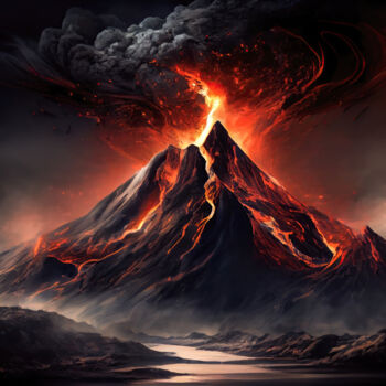 Arte digitale intitolato "Volcanic Eruption" da Angus Finlayson, Opera d'arte originale, Immagine generata dall'IA