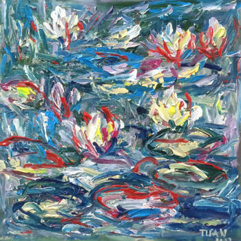 Painting titled "water lily pond 6" by Anh  Tuan Le, Original Artwork, Acrylic