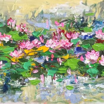 Painting titled "Water Lily Pond" by Anh  Tuan Le, Original Artwork, Acrylic