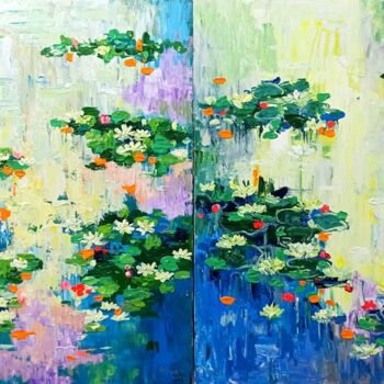 Painting titled "Water lily, Flower…" by Anh  Tuan Le, Original Artwork, Acrylic