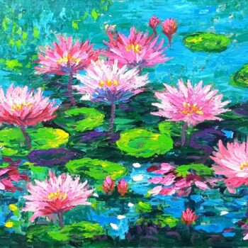 Ζωγραφική με τίτλο "Water lily, flower…" από Anh  Tuan Le, Αυθεντικά έργα τέχνης, Ακρυλικό