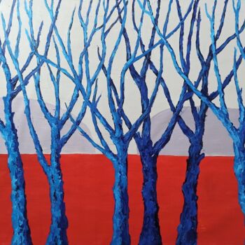 Painting titled "Blue trees" by Anh  Tuan Le, Original Artwork, Acrylic